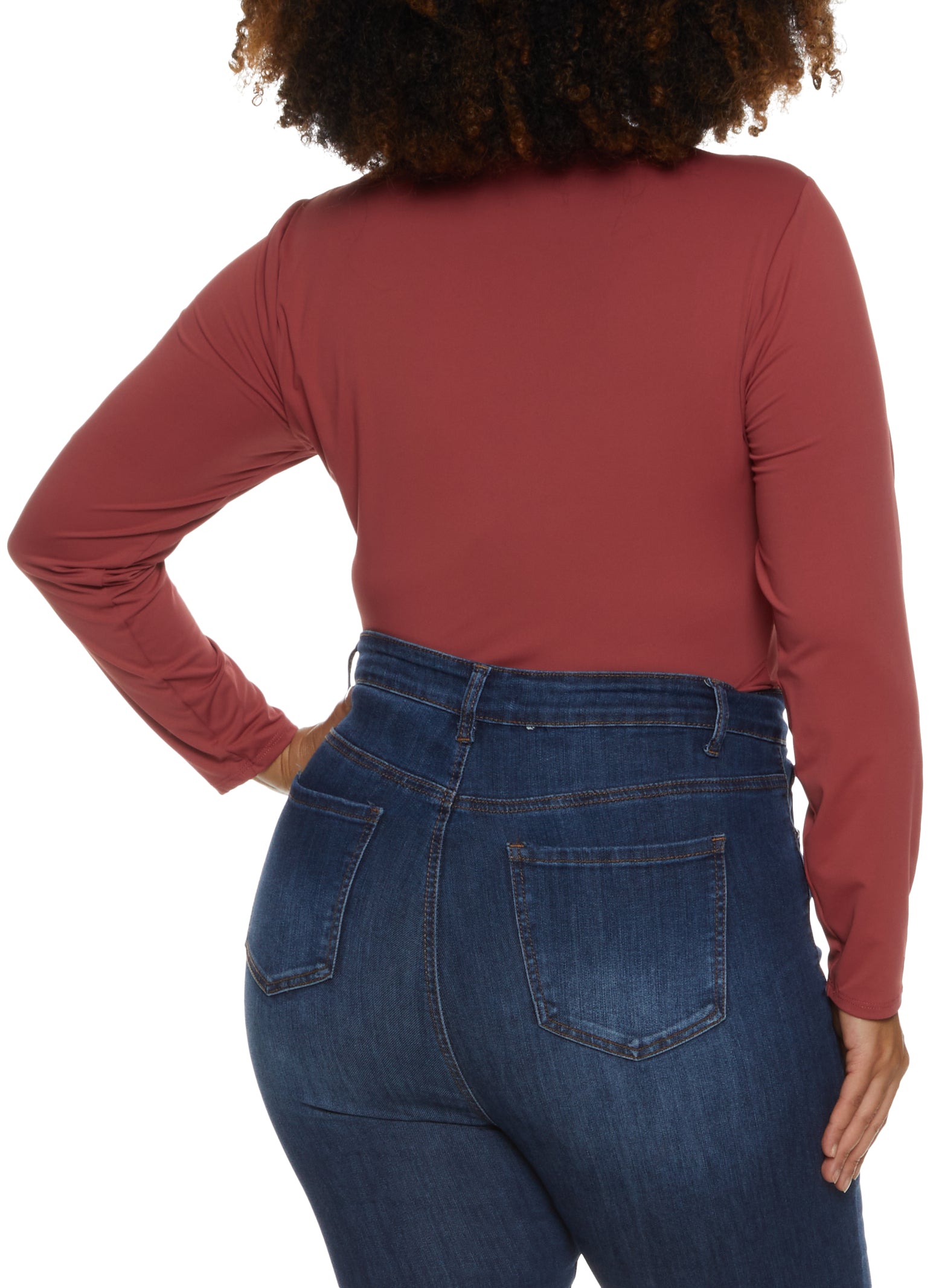 Plus Size Solid Long Sleeve Bodysuit