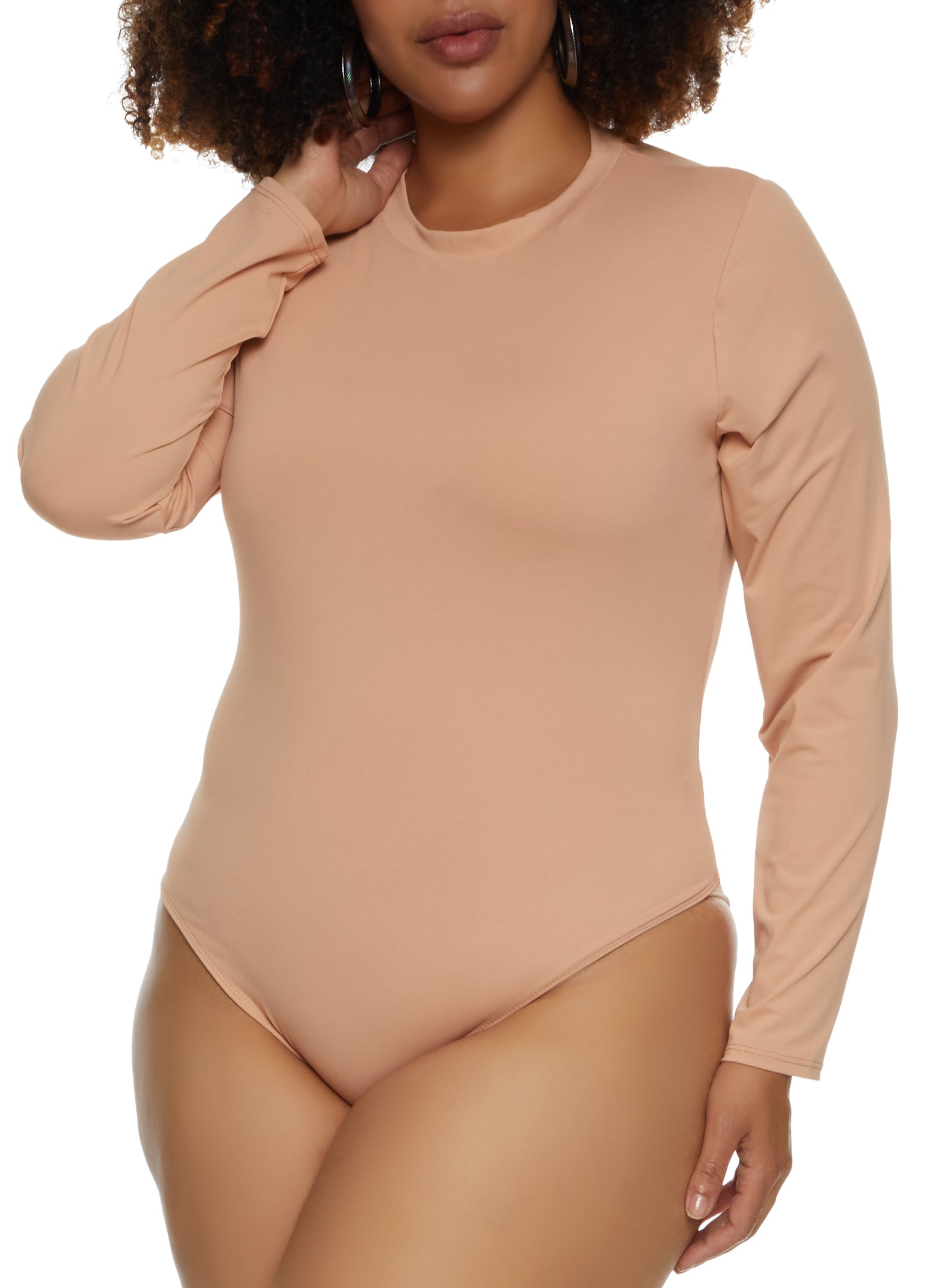 Plus Size Solid Long Sleeve Bodysuit