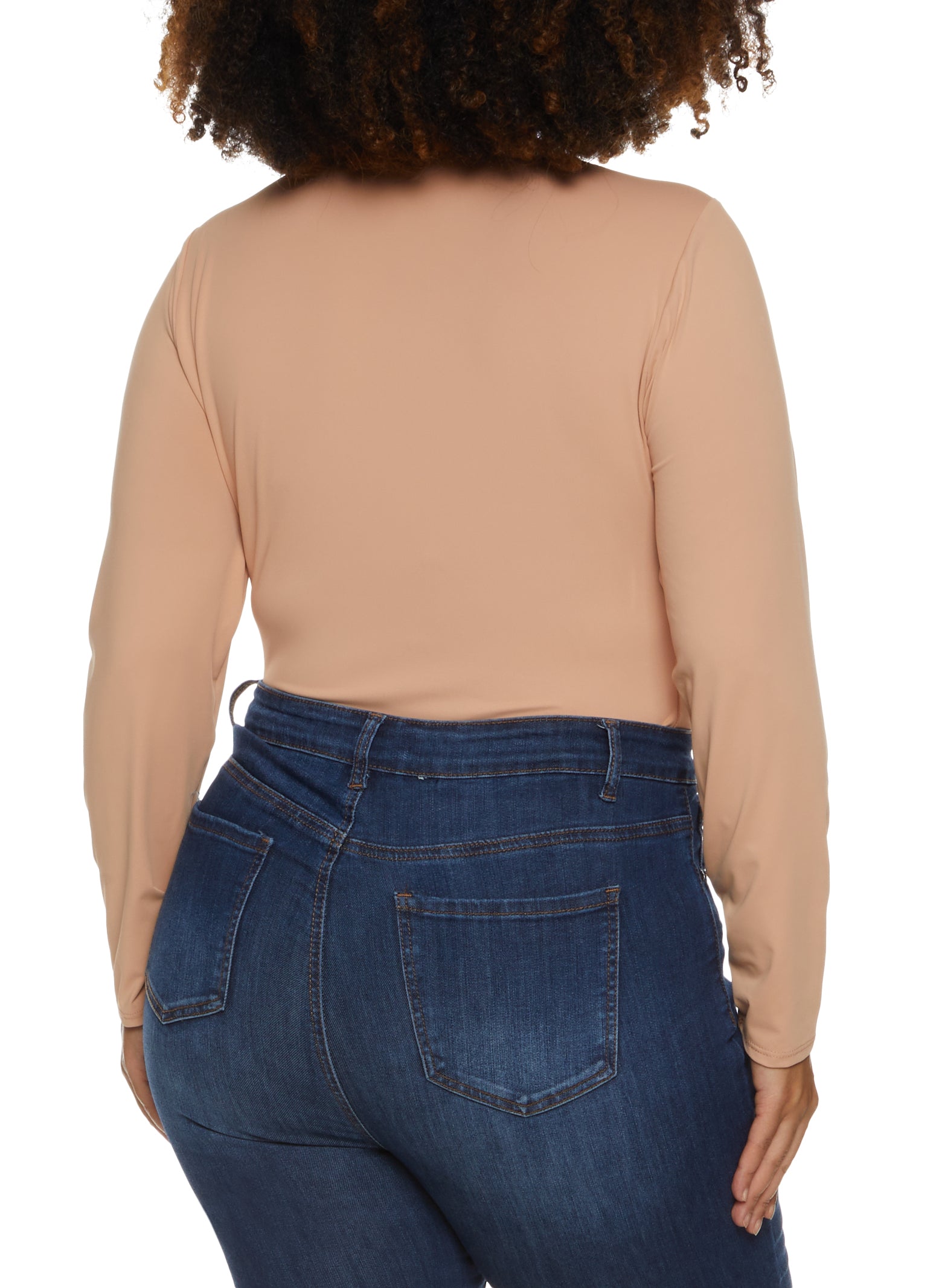 Plus Size Solid Long Sleeve Bodysuit