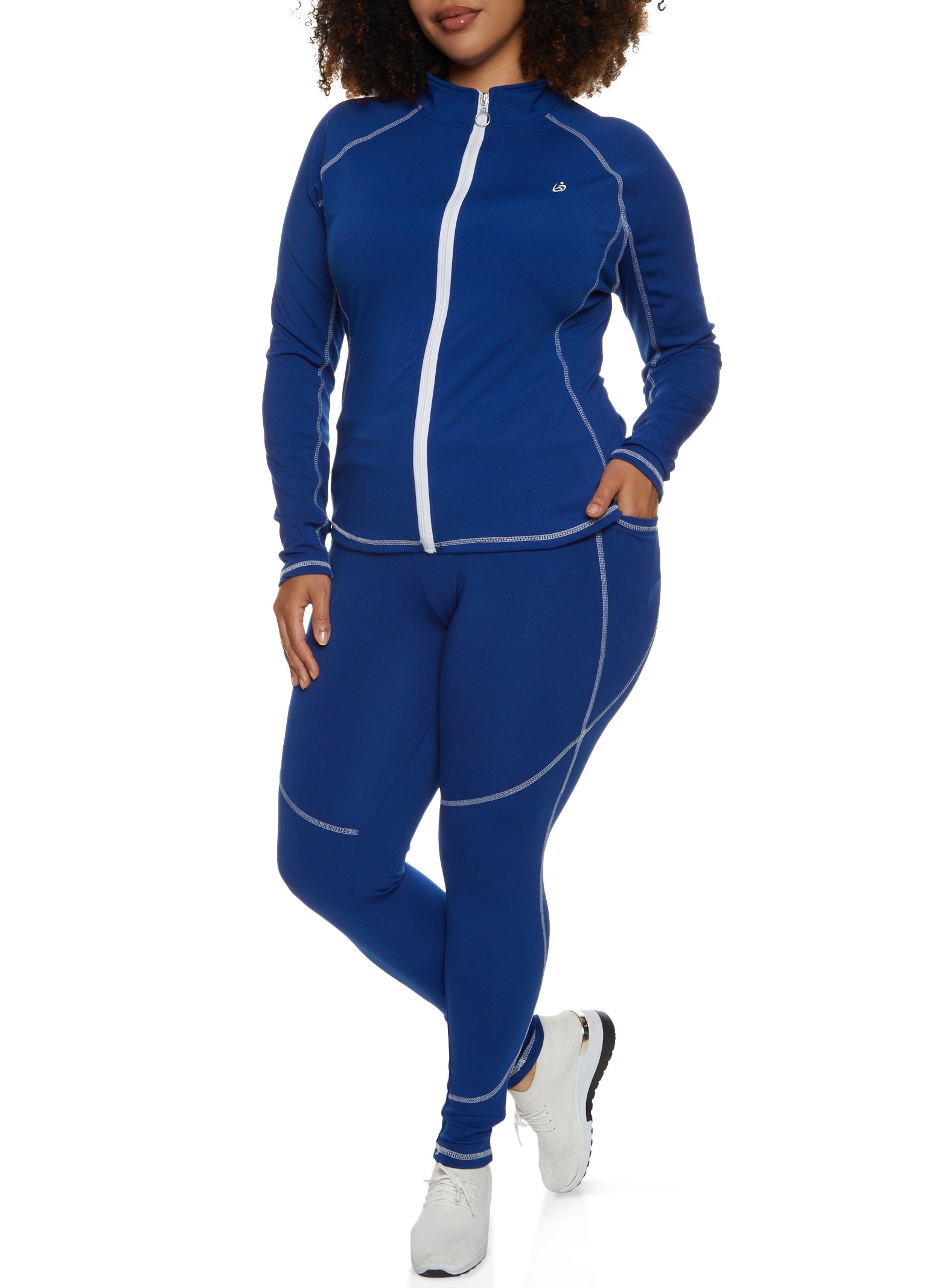 Plus Size Zip Front Contrast Stitch Track Jacket