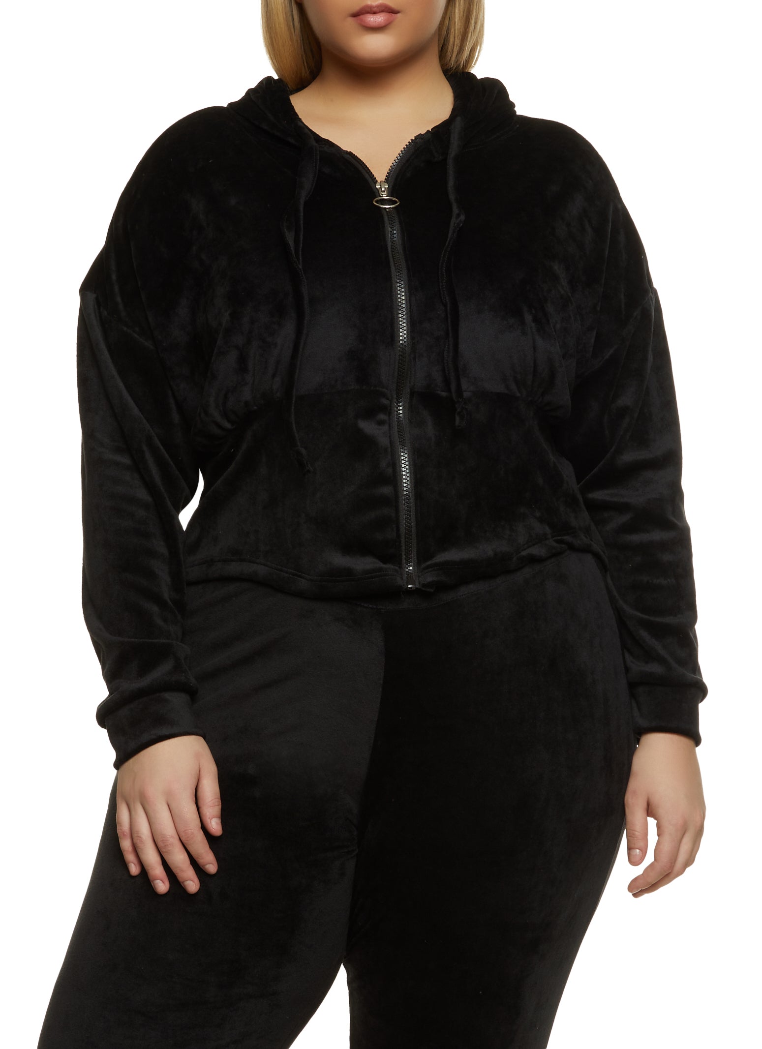 Plus Size Velour Long Sleeve Hoodie