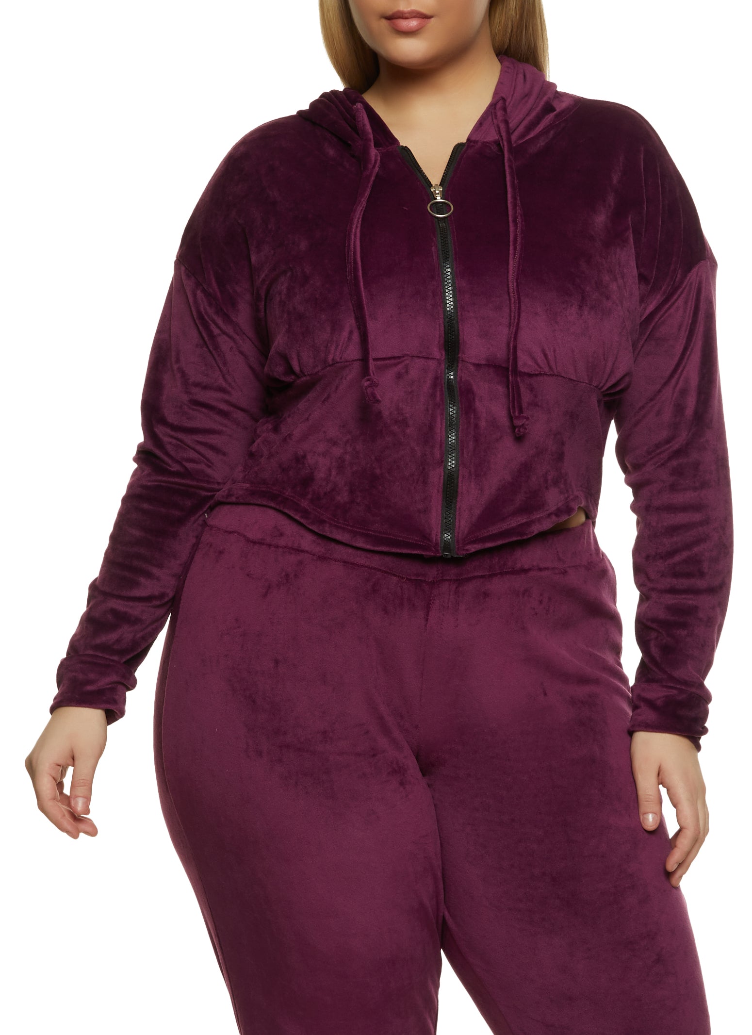 Plus Size Velour Long Sleeve Hoodie