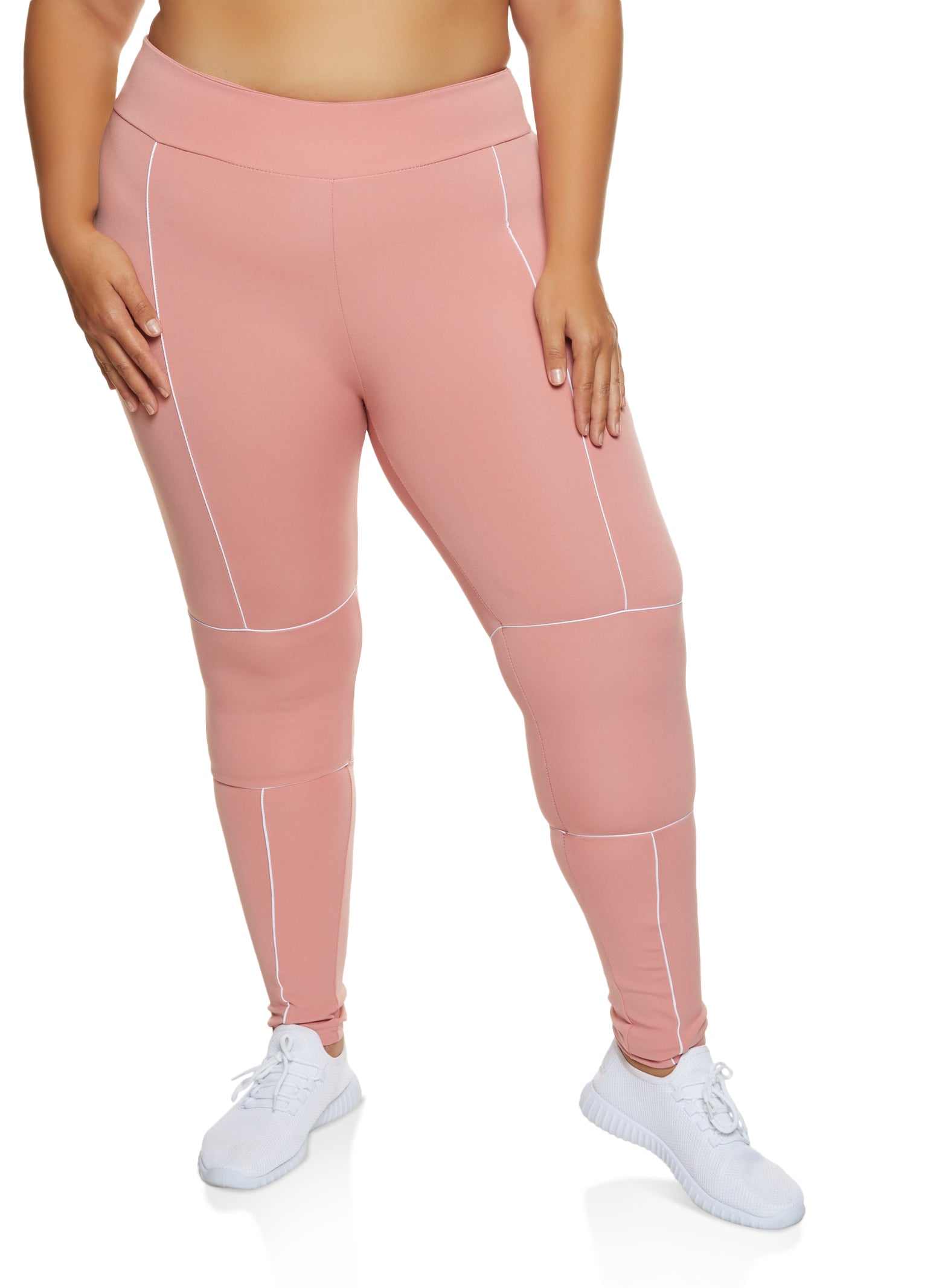 Plus Size Contrast Piping High Waisted Leggings