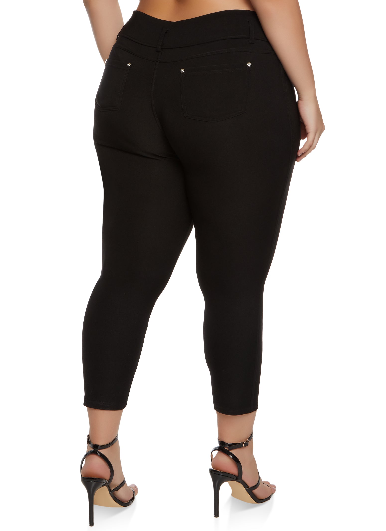 Plus Size Rhinestone Triple Button Capri Pants