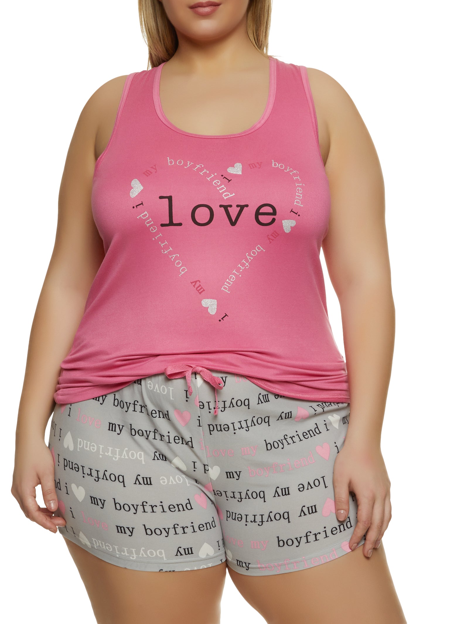 Size I Love My Boyfriend Pajama Tank Top and Shorts - Pink