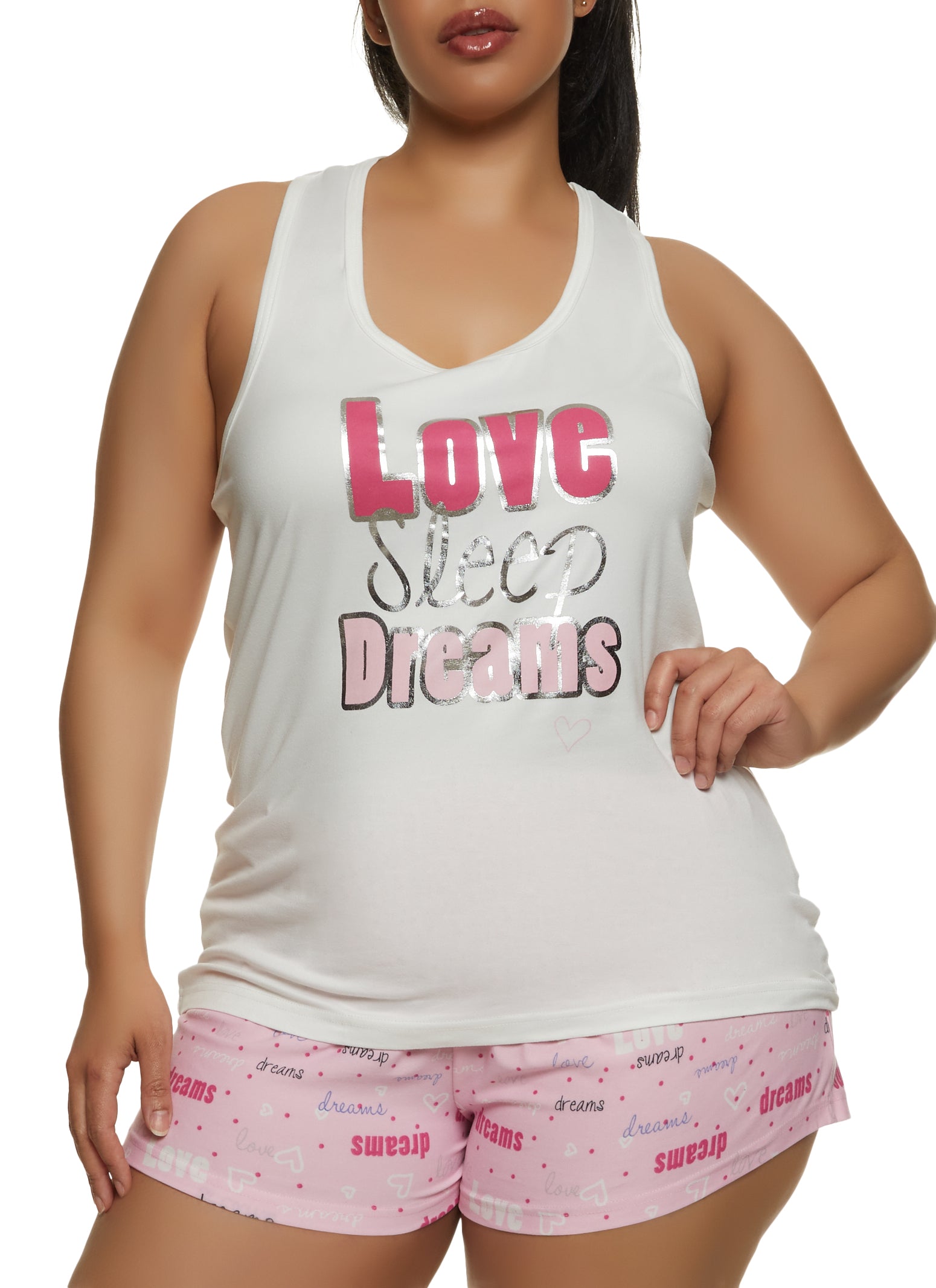 Plus Size Love Sleep Foil Screen Pajama Tank Top and Shorts