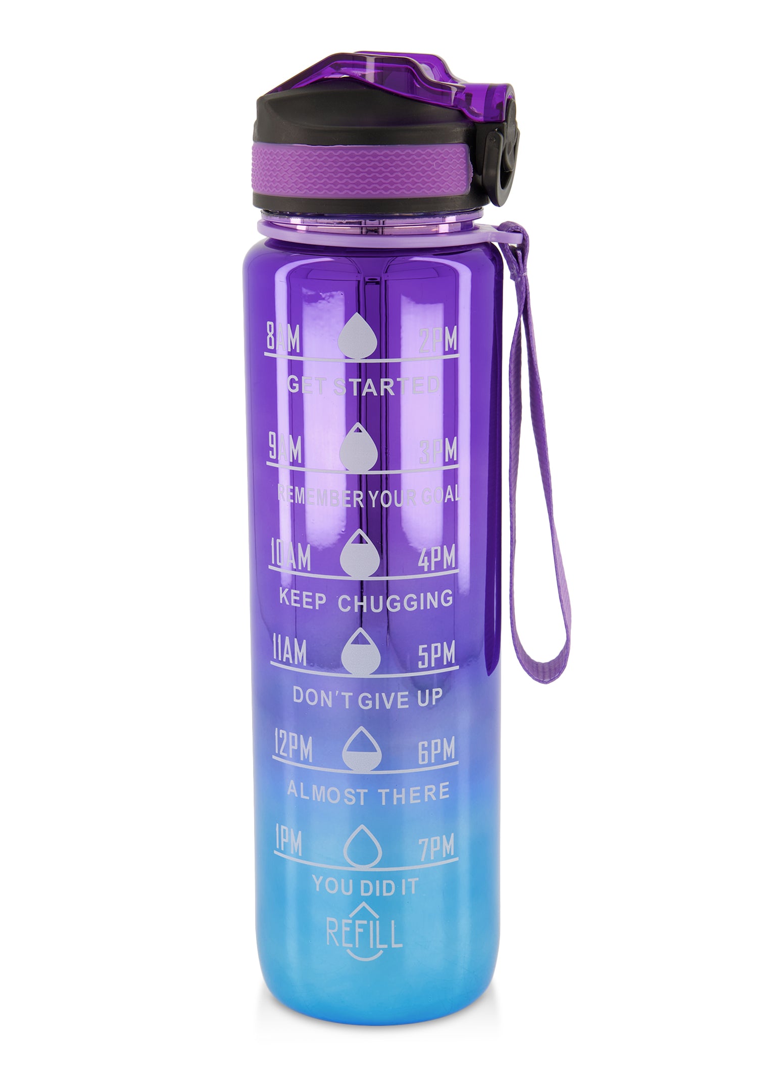 Motivational Ombre Flip Straw Water Bottle - Purple