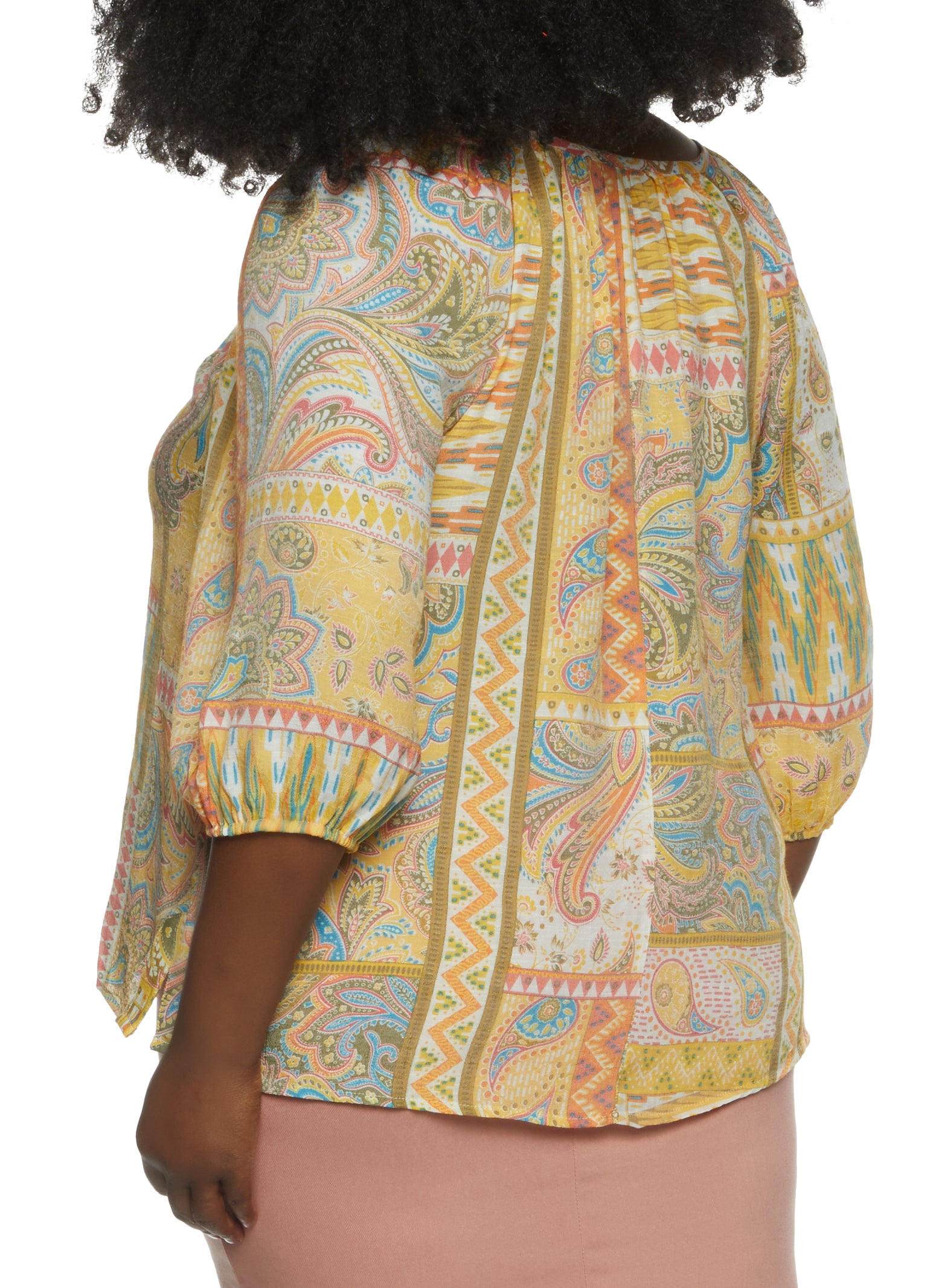 Plus Size Tribal Paisley Print Peasant Blouse