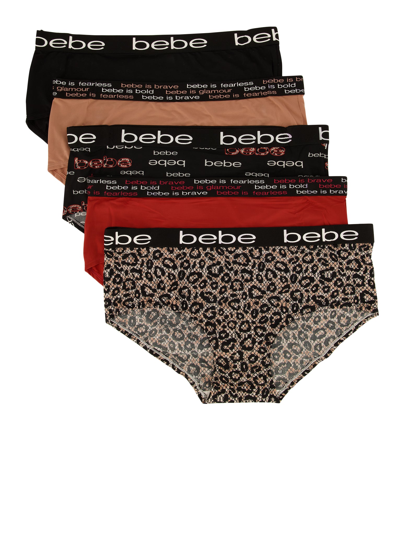 Plus Size Bebe 5 Pack Animal Print Detail Panties
