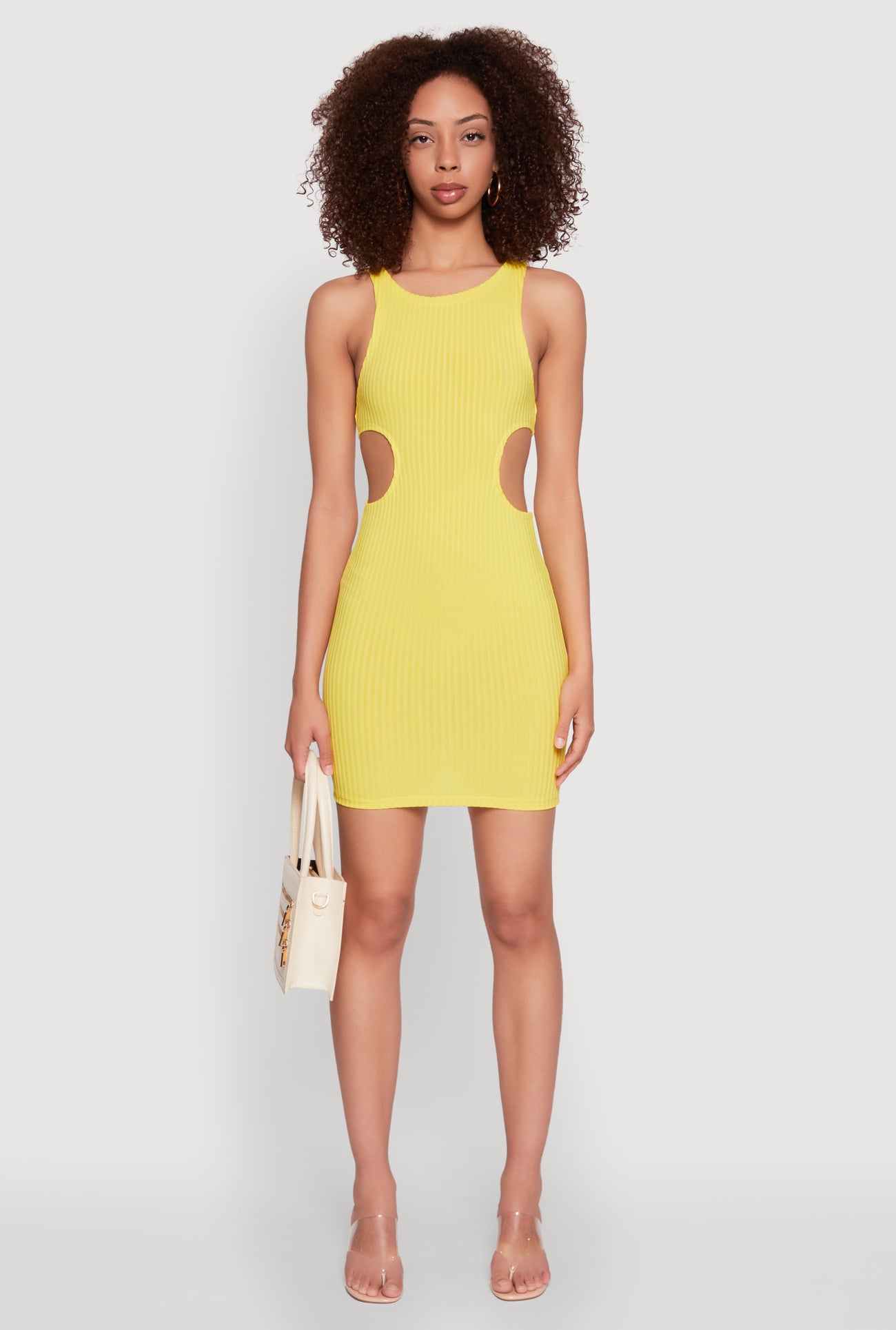 Ribbed Knit Side Cut Out Mini Tank Dress