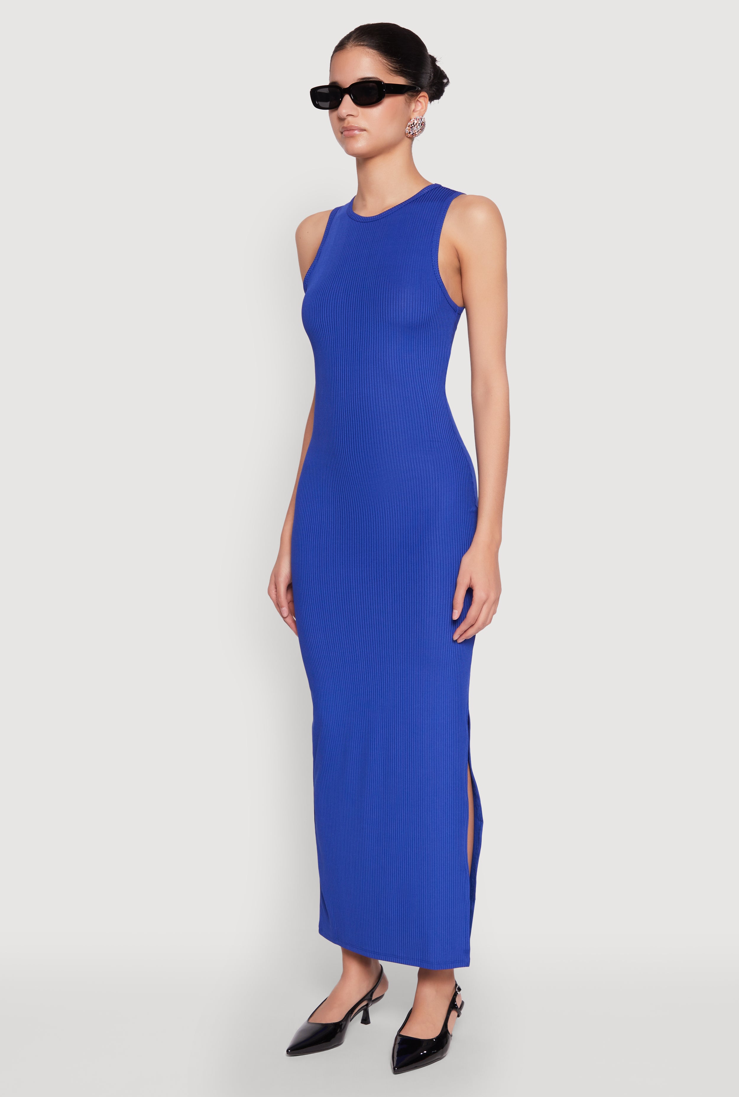 Rib Knit Side Slit Maxi Dress