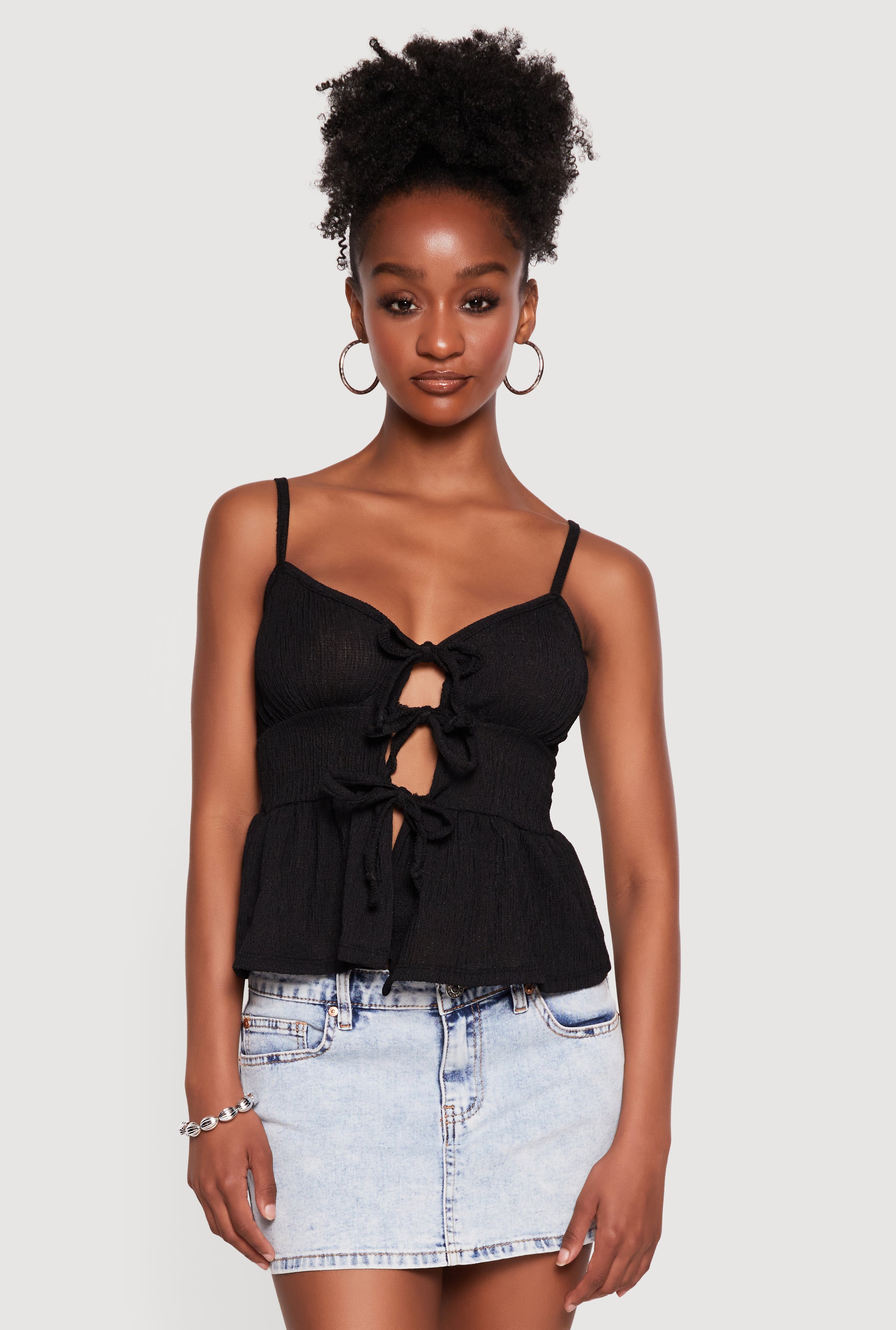 Sleeveless Tie Front Keyhole Detail Peplum Top