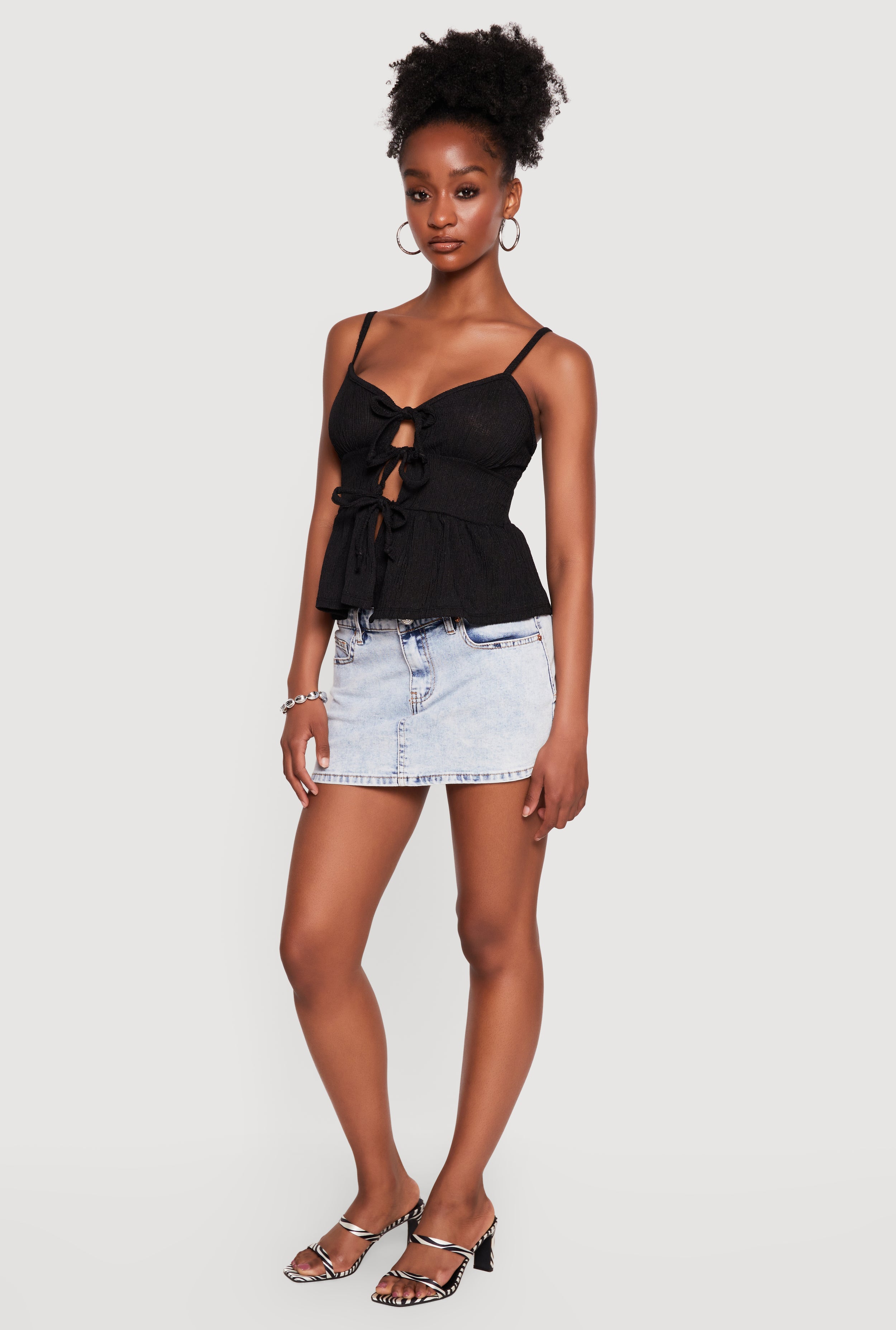 Sleeveless Tie Front Keyhole Detail Peplum Top