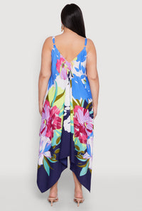 Plus Size Floral Border Print Sharkbite Hem Dress