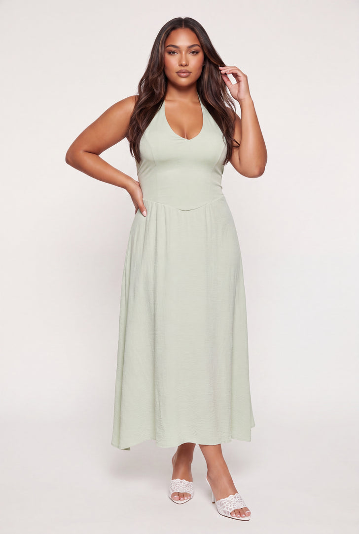 plus size casual dress Round Neck Short Sleeve With Pocket Denim Maxi Super Flattering Casual Summer Flared Skater Dress suit for Wedding Party Women's Plus Size Dresses |