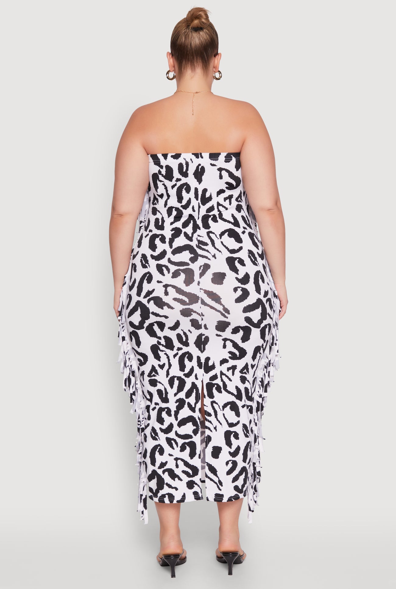 Plus Size Patterned Fringe Side Tube Dress