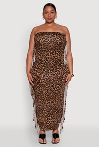 Plus Size Patterned Fringe Side Tube Dress