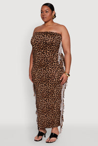 Plus Size Patterned Fringe Side Tube Dress