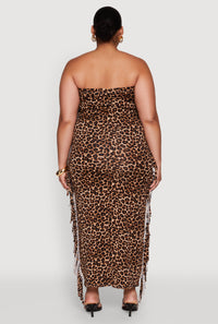 Plus Size Patterned Fringe Side Tube Dress