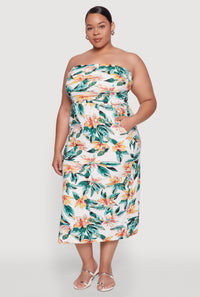Plus Size Floral Print Midi Tube Dress