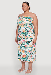 Plus Size Floral Print Midi Tube Dress