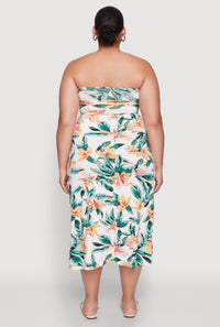 Plus Size Floral Print Midi Tube Dress