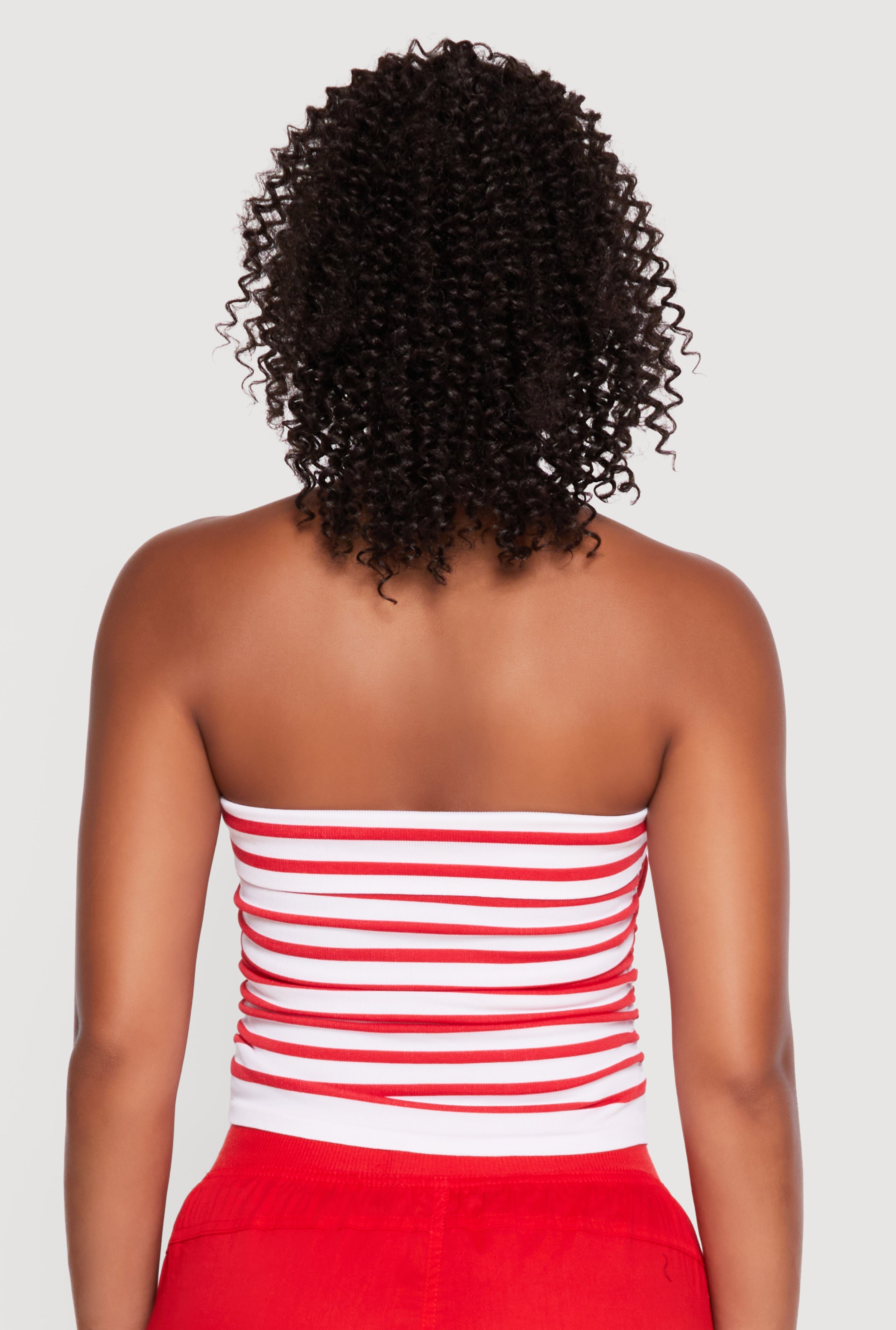 Striped Fold Over Ruched Side Cropped Tube Top