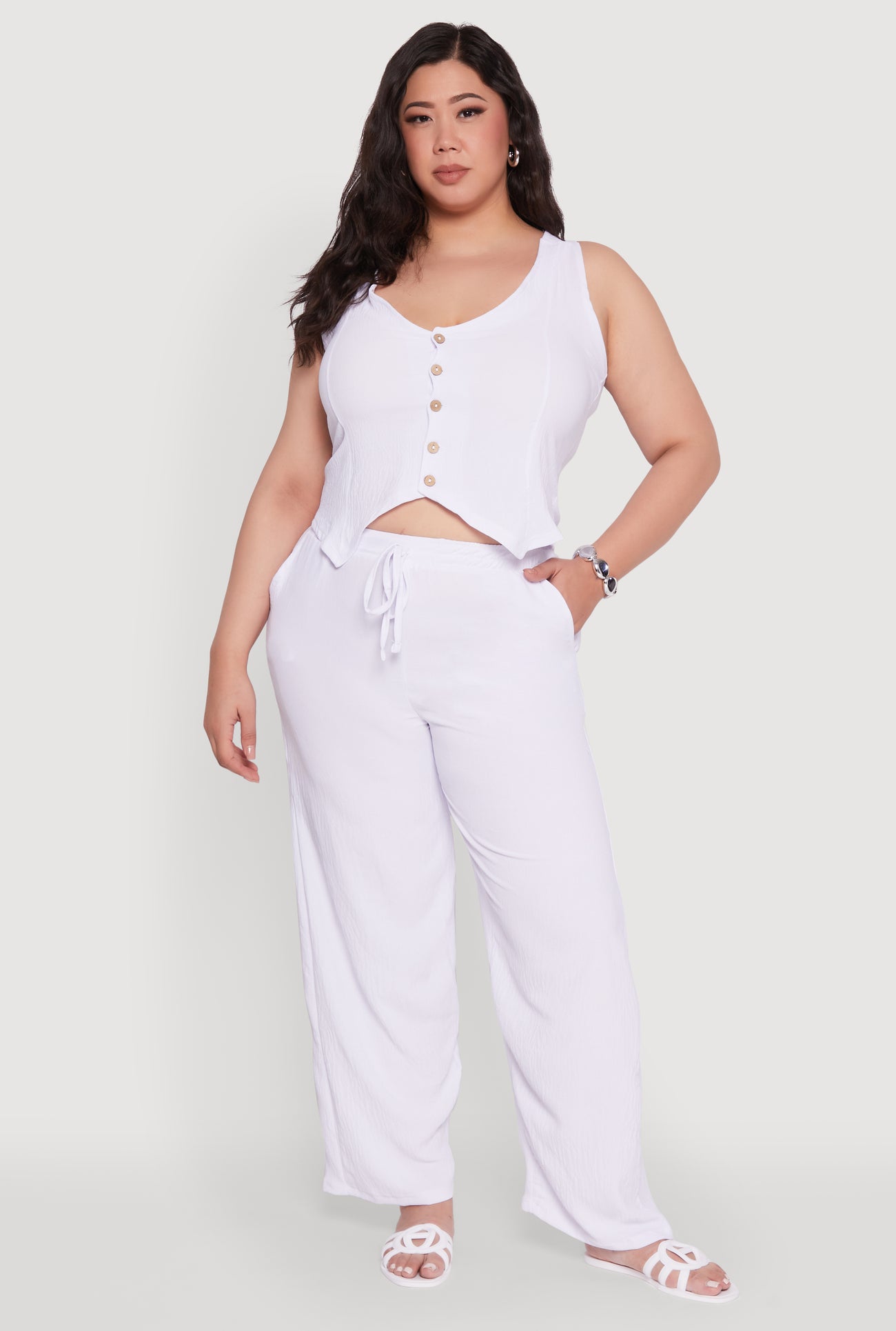 Plus Size Crepe Knit Button Front Blazer Vest