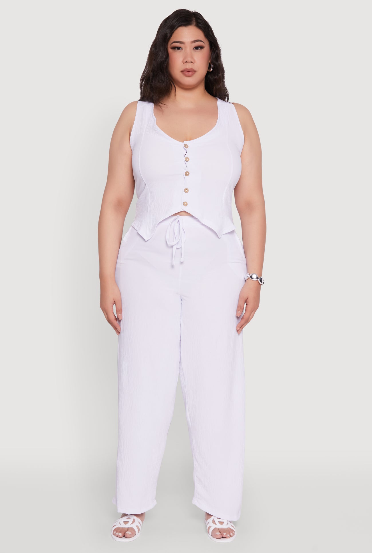 Plus Size Crepe Knit Button Front Blazer Vest