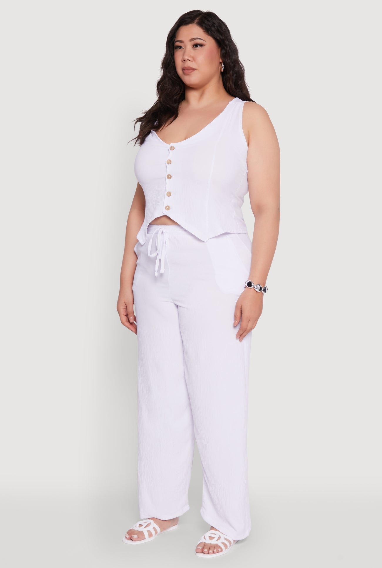 Plus Size Crepe Knit Button Front Blazer Vest