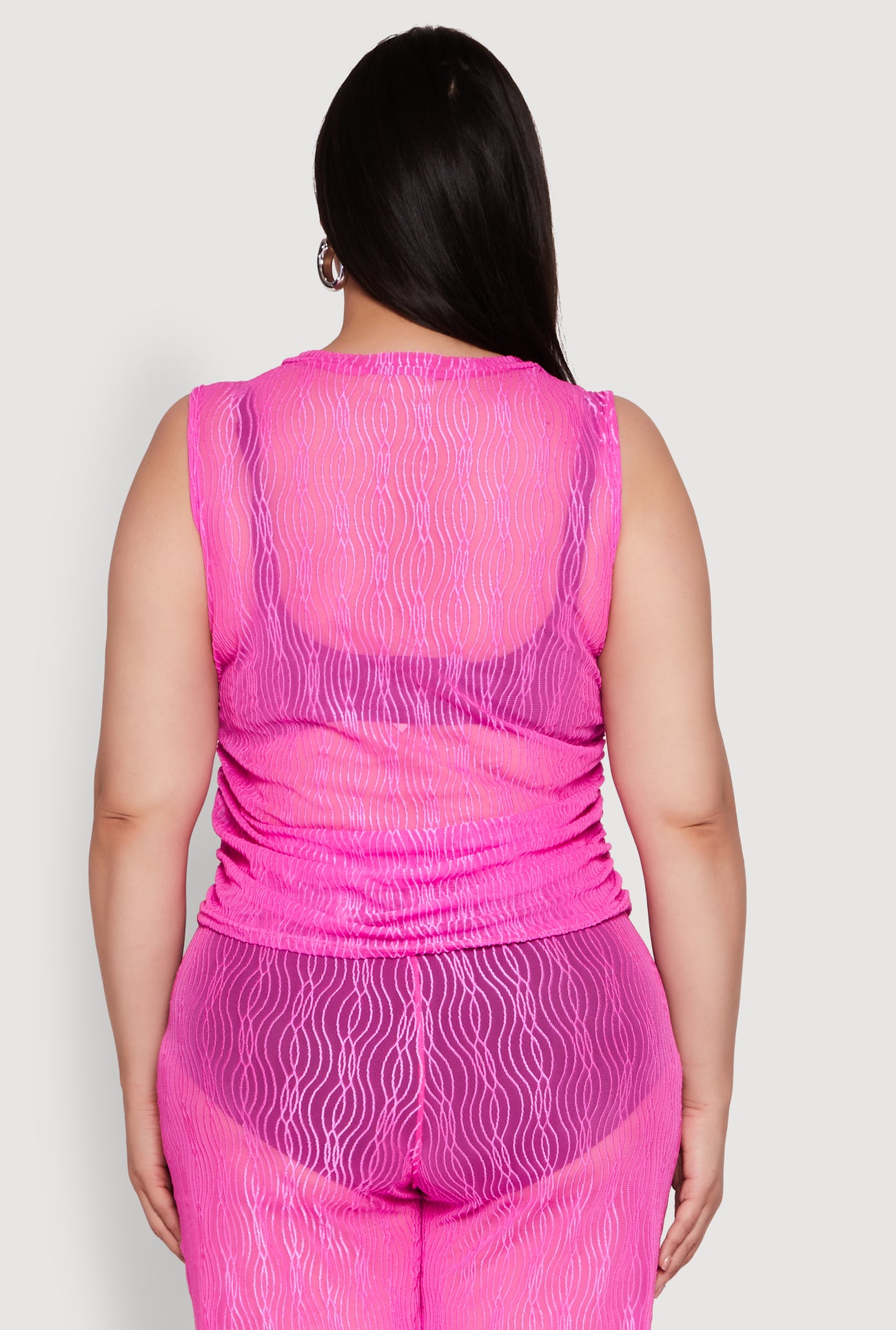 Plus Size Trendy Wavy Stripe Mesh Sleeveless Top