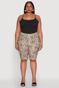 Plus Size Patterned Pull On Cargo Bermuda Shorts