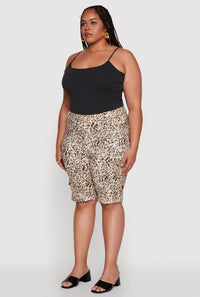 Plus Size Patterned Pull On Cargo Bermuda Shorts