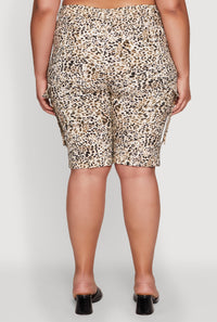 Plus Size Patterned Pull On Cargo Bermuda Shorts