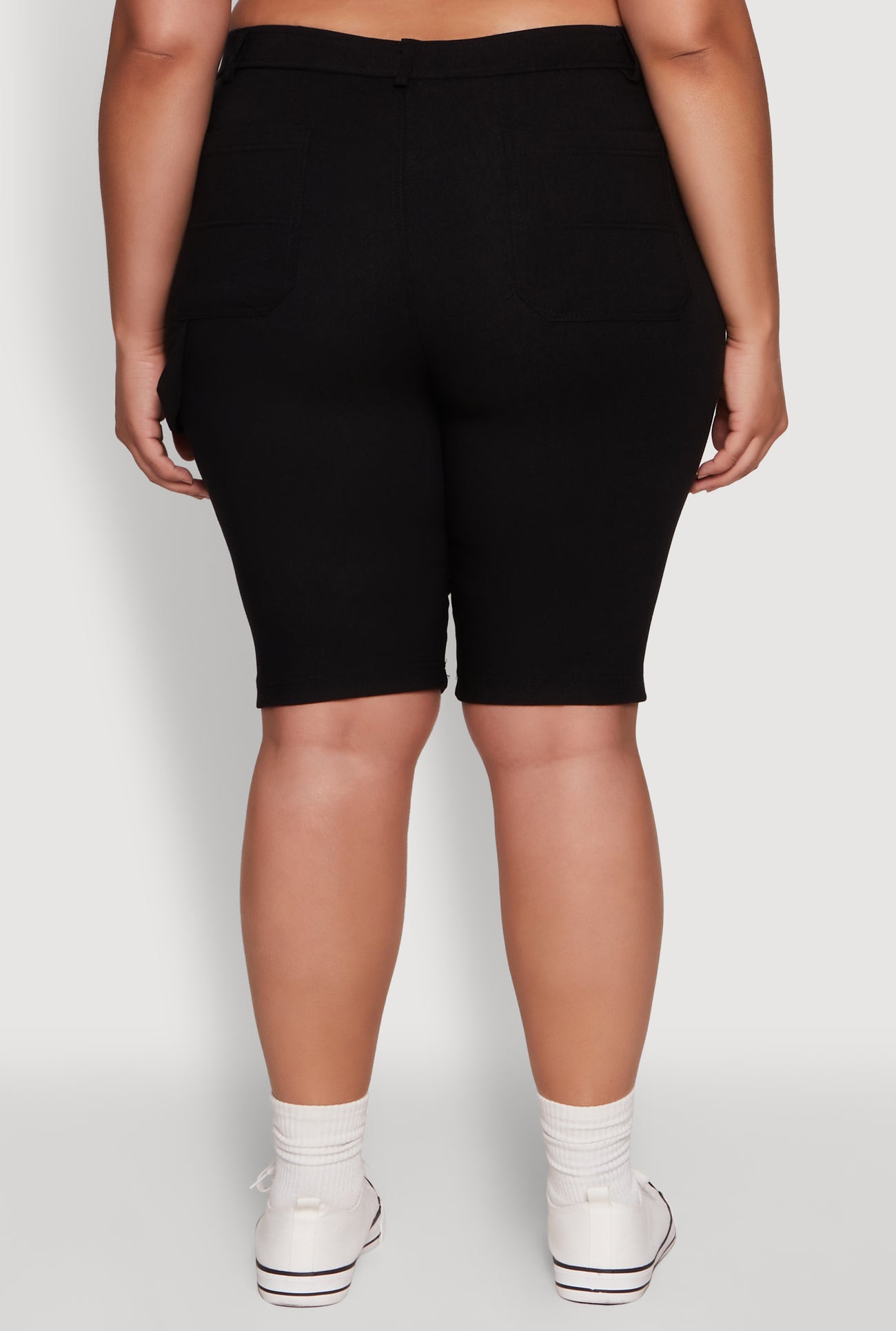 Plus Size Hyperstretch High Waisted Bermuda Shorts with Faux Button