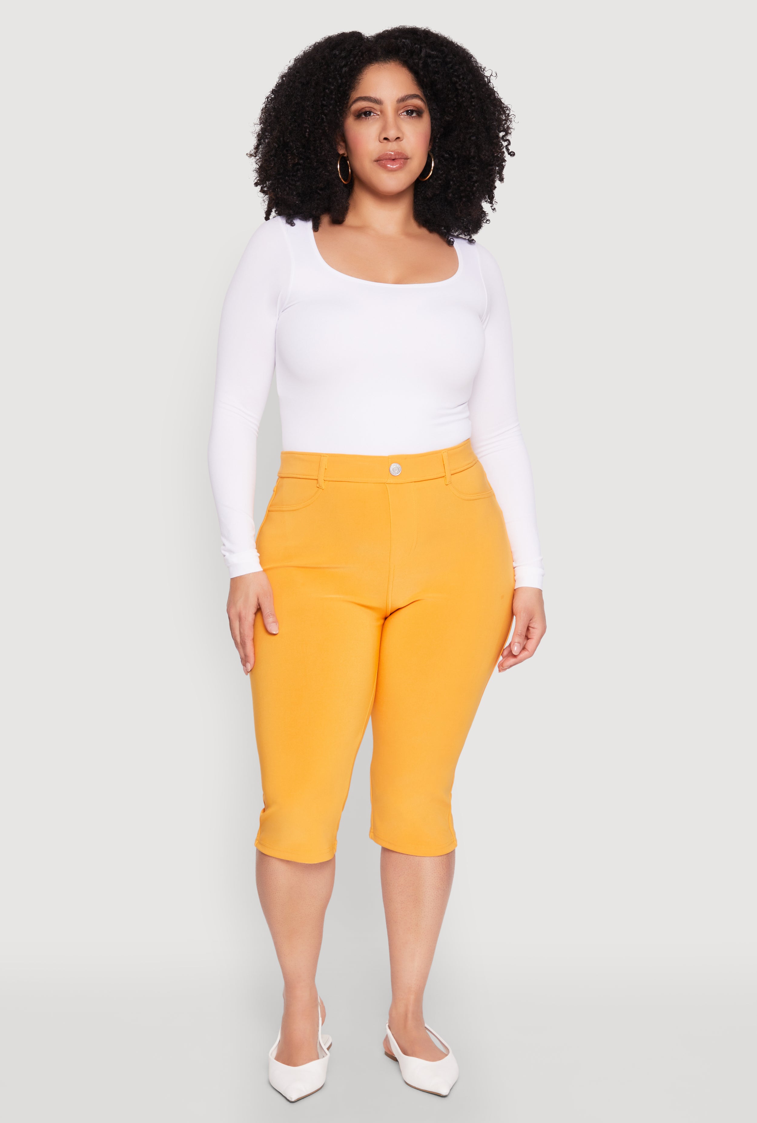 Salsation Capri Pants-Yellow（黄）XSサイズ Plus Size Basic Scuba Capri Pants