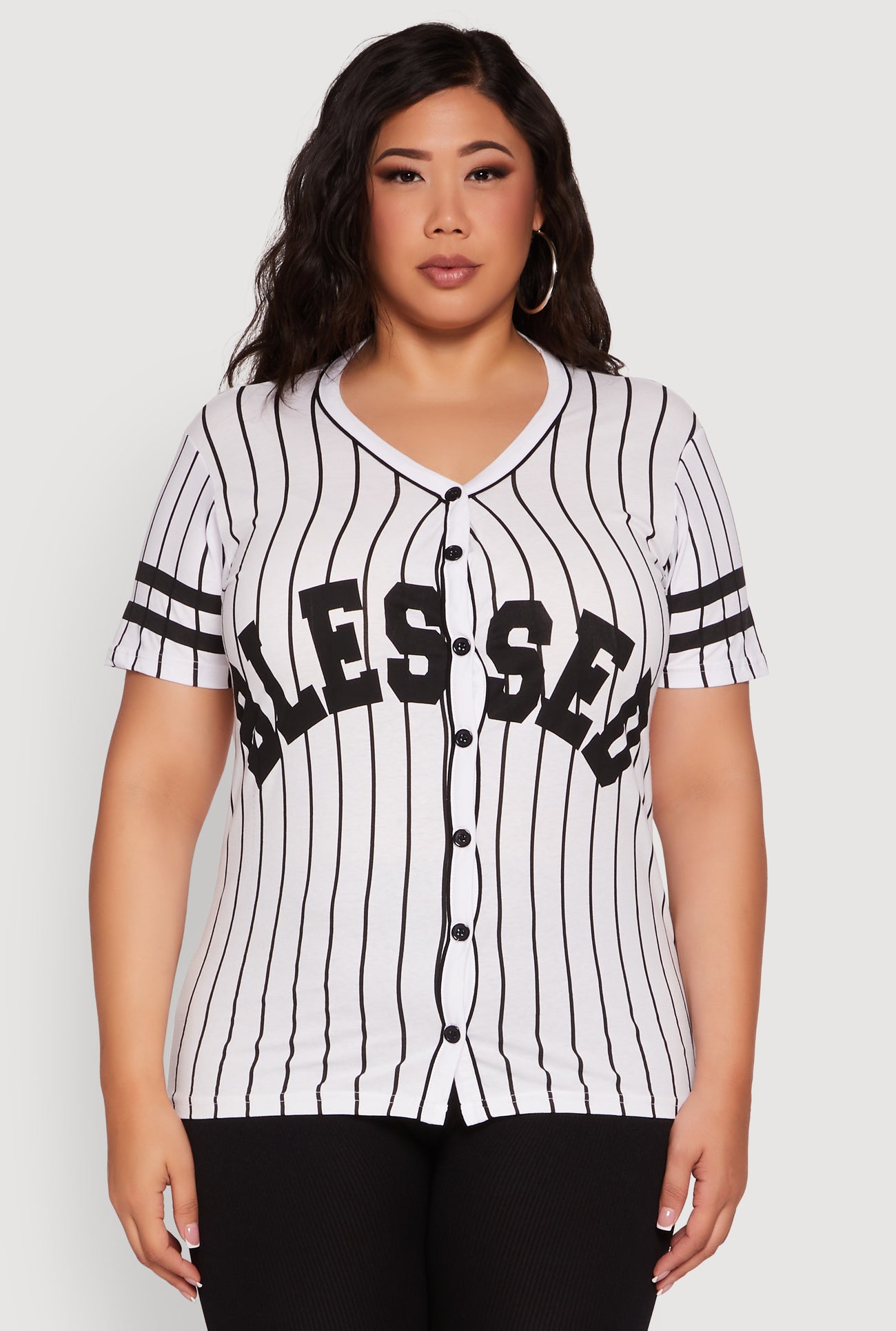 Plus Size Blessed 1 Graphic Striped Baseball Tee