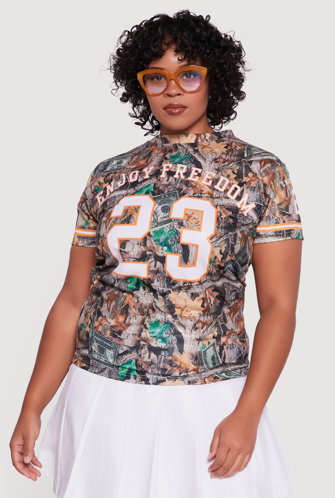 Plus Size Hunter Camo Enjoy Freedom 23 Graphic Tee