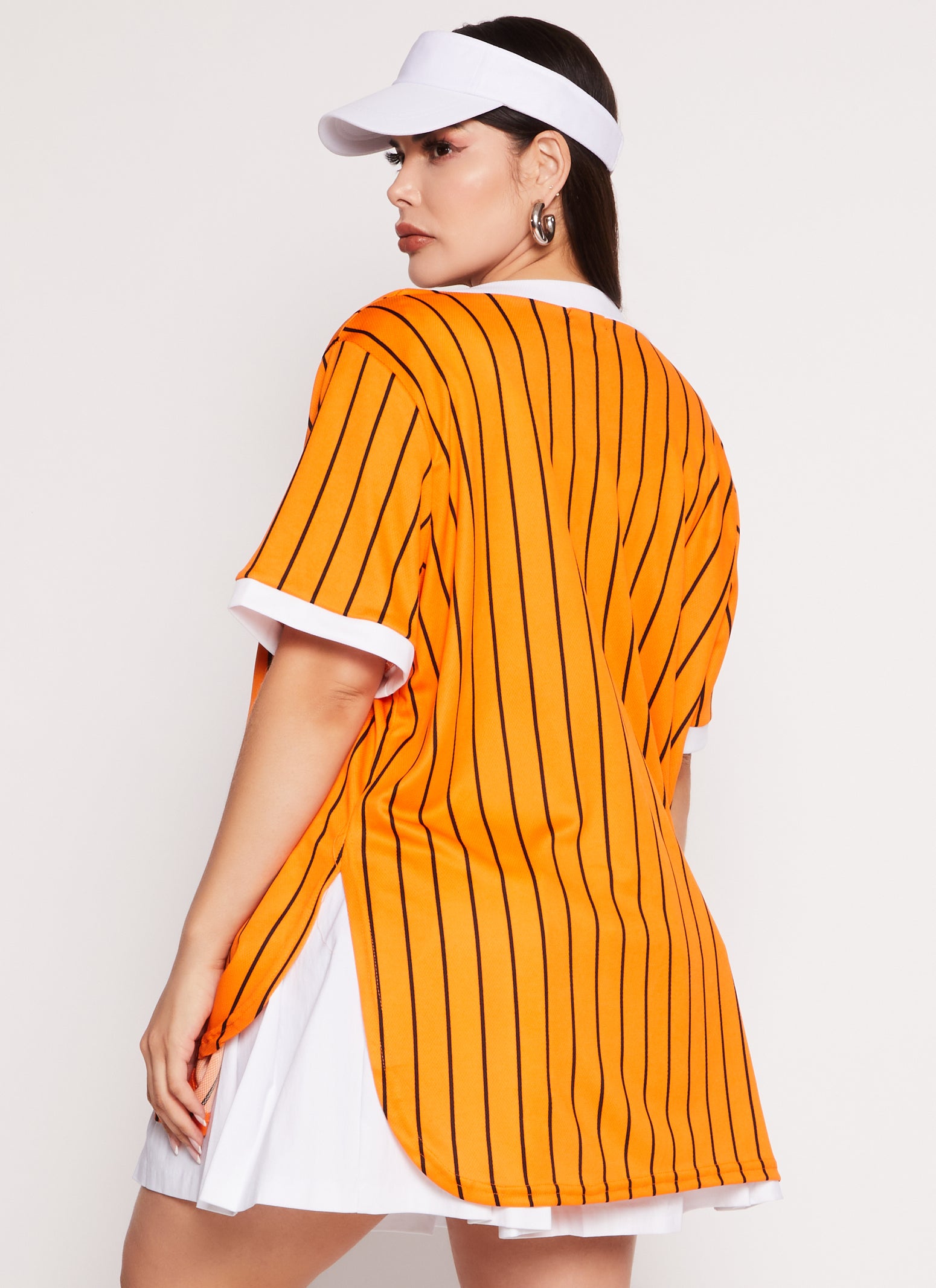 Plus Size Striped Love Graphic Baseball Jersey orange Rainbow