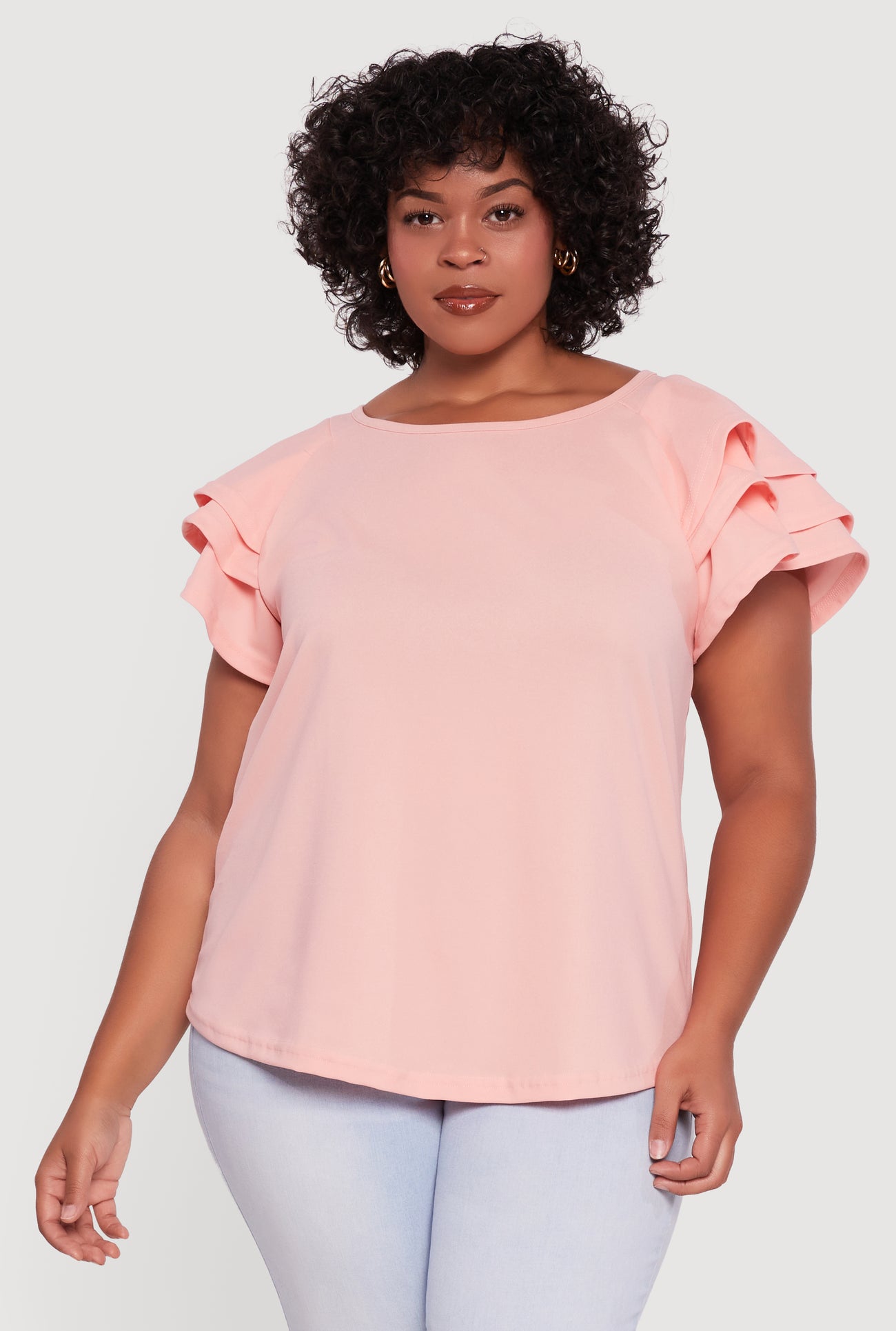 Plus Size Crepe Knit Tiered Short Sleeve Blouse