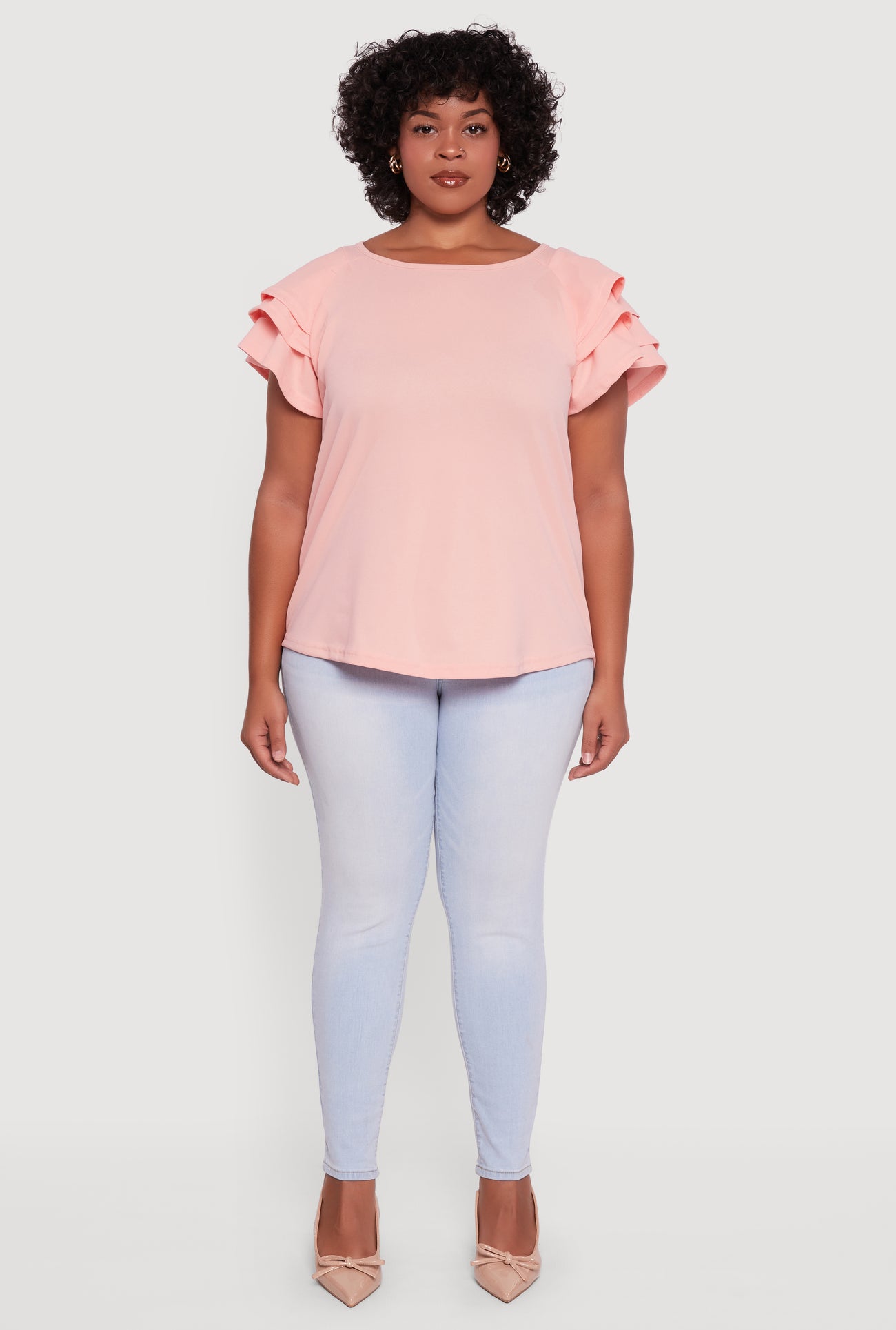 Plus Size Crepe Knit Tiered Short Sleeve Blouse