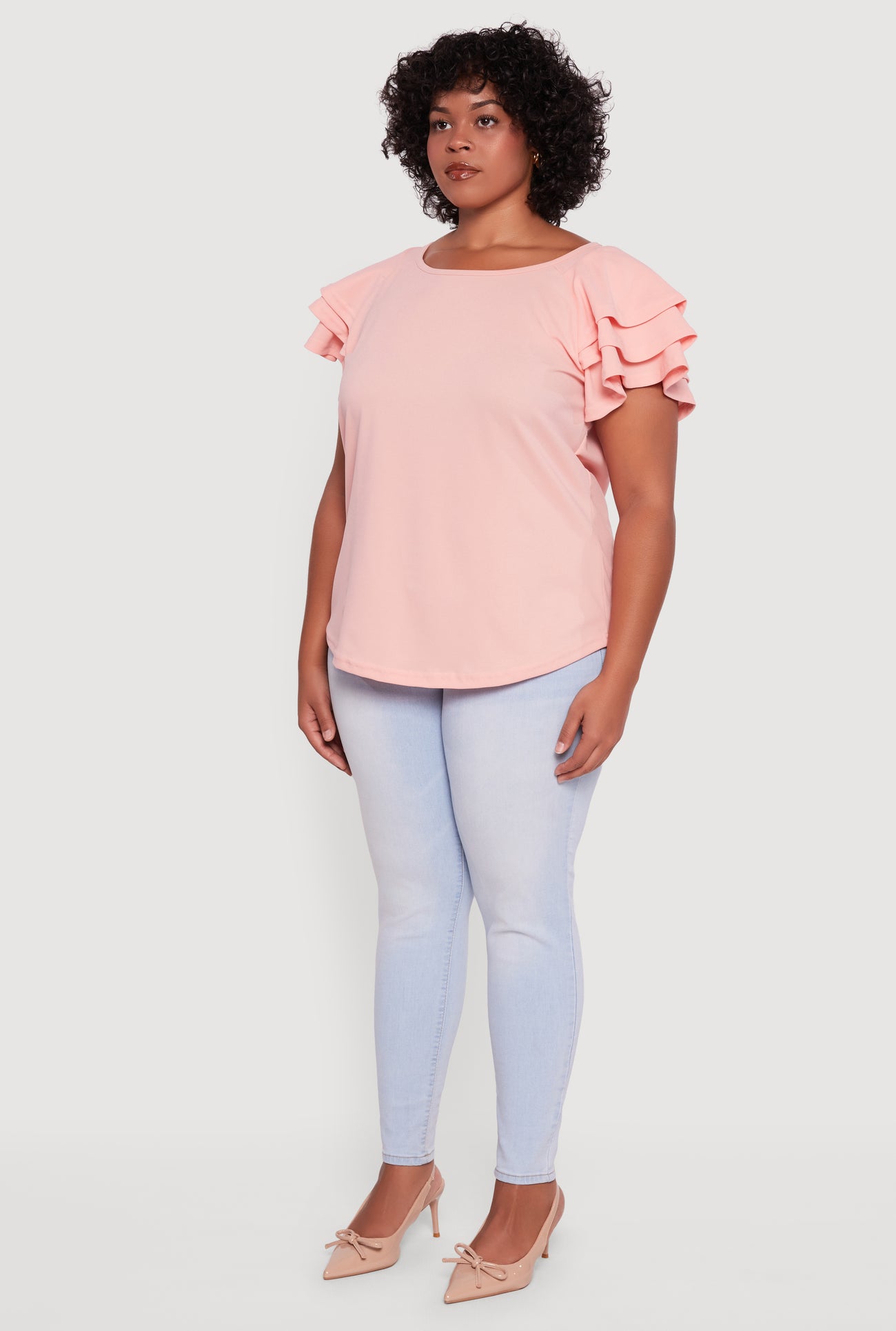 Plus Size Crepe Knit Tiered Short Sleeve Blouse