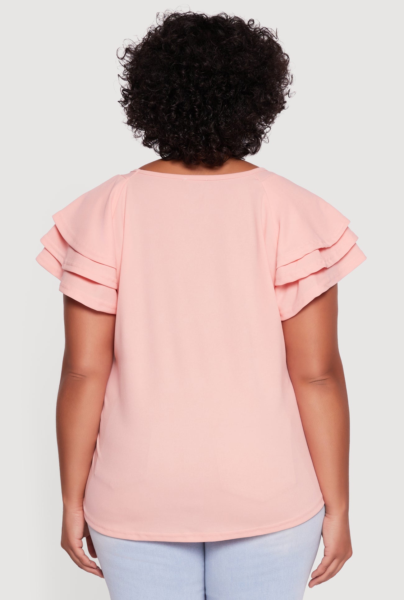 Plus Size Crepe Knit Tiered Short Sleeve Blouse