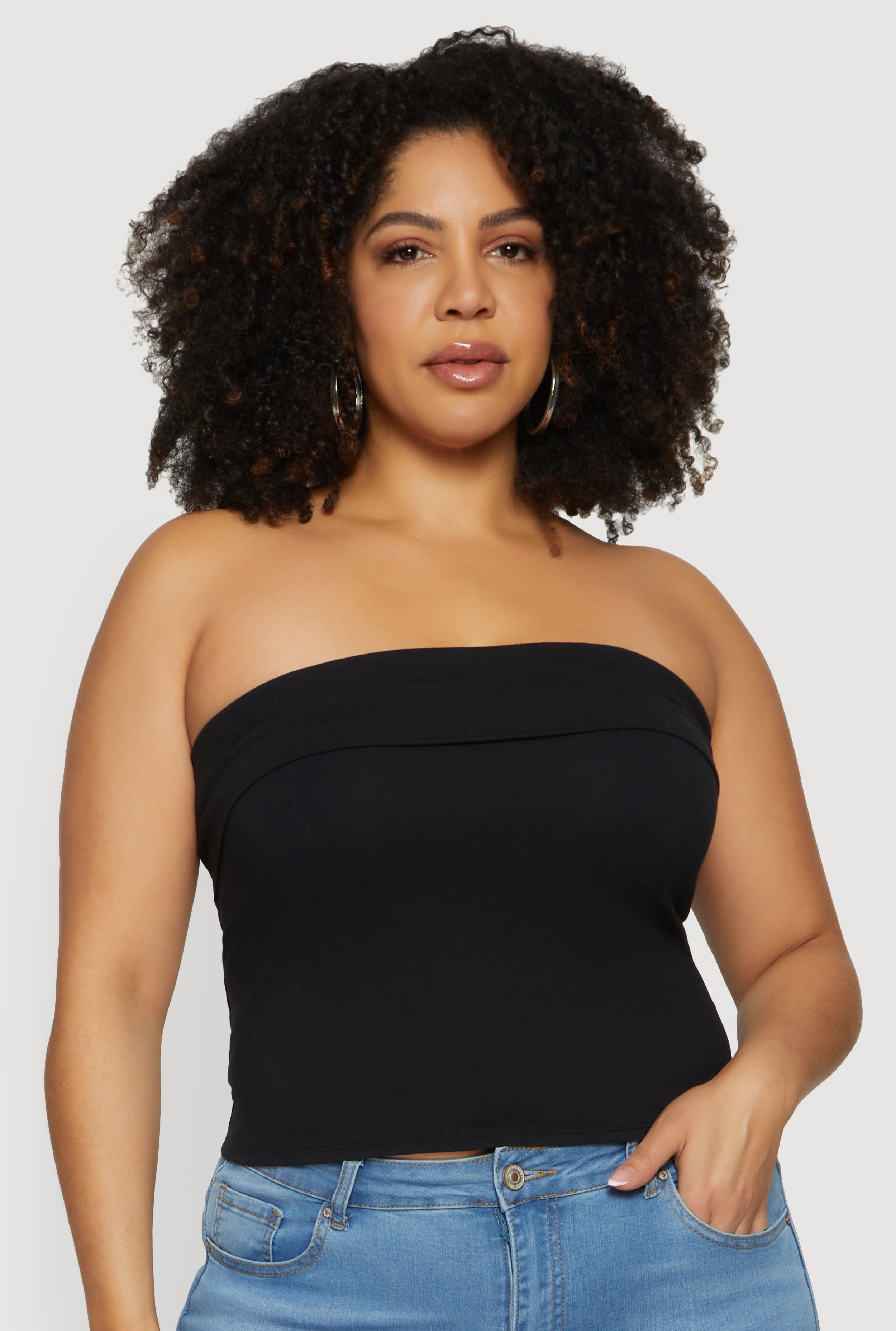 Plus Size Solid Fold Over Tube Top