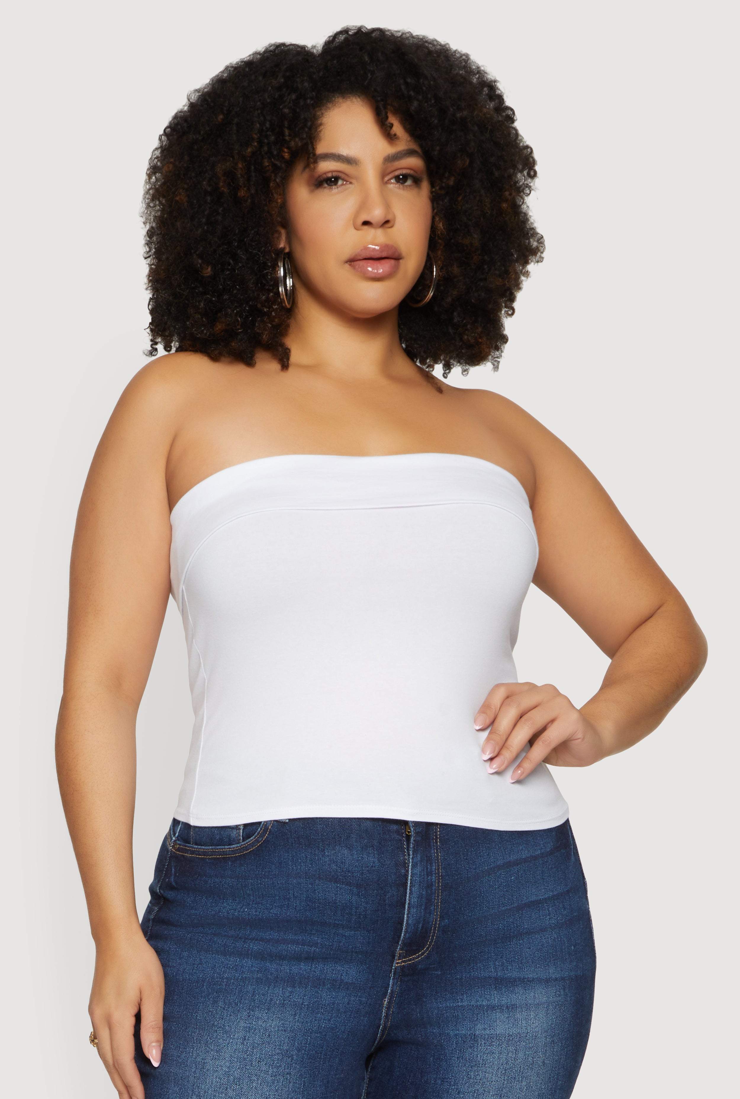 Plus Size Solid Fold Over Tube Top