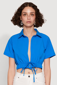 Open Tie Front Cropped Shirt