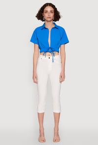 Open Tie Front Cropped Shirt