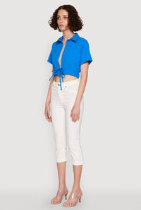Open Tie Front Cropped Shirt