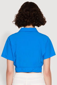 Open Tie Front Cropped Shirt