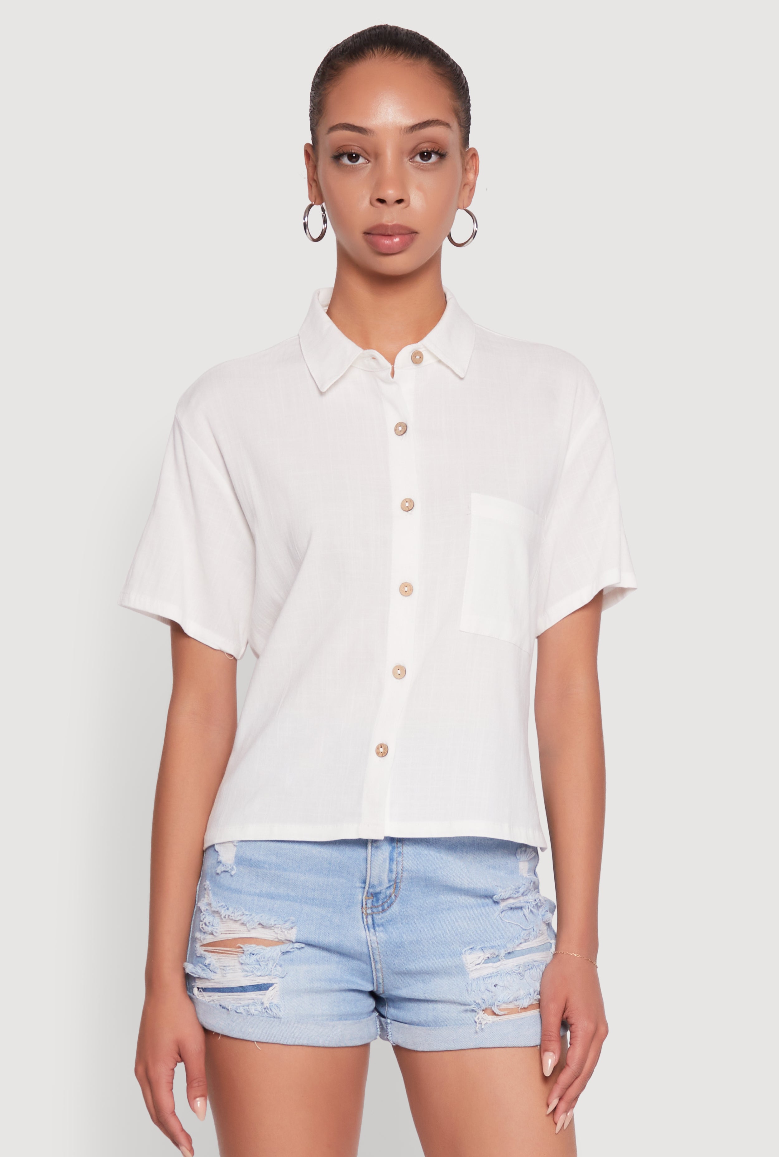 Boxy Short Sleeve Shirt with Side Slit